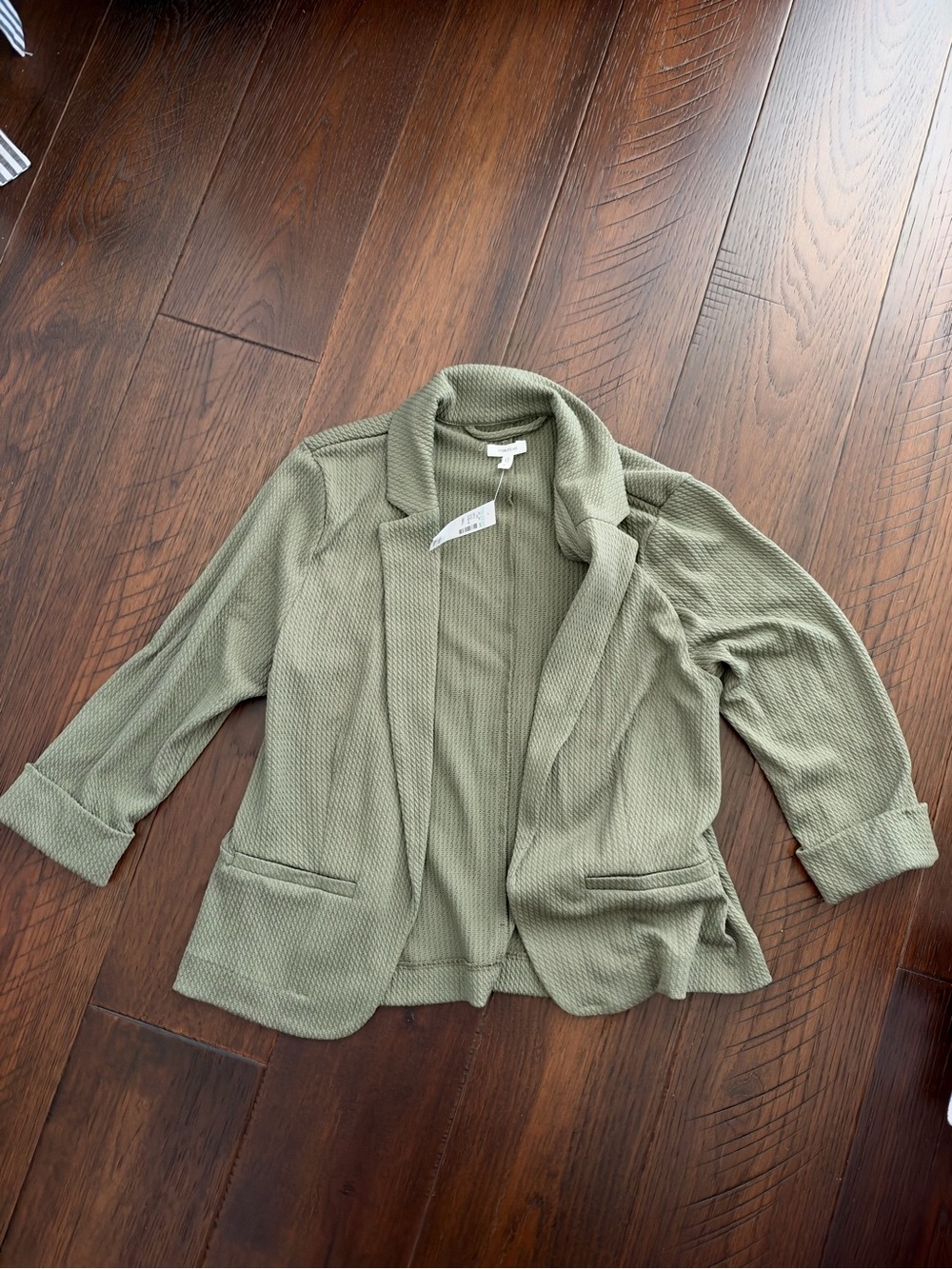 Textured Knit Drape Front Blazer Olive